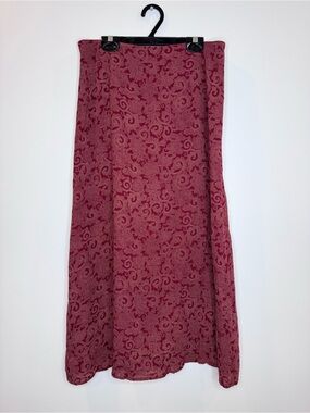 Vintage Burgundy wine Paisley Floral Midi Skirt 90s Boho sz 6